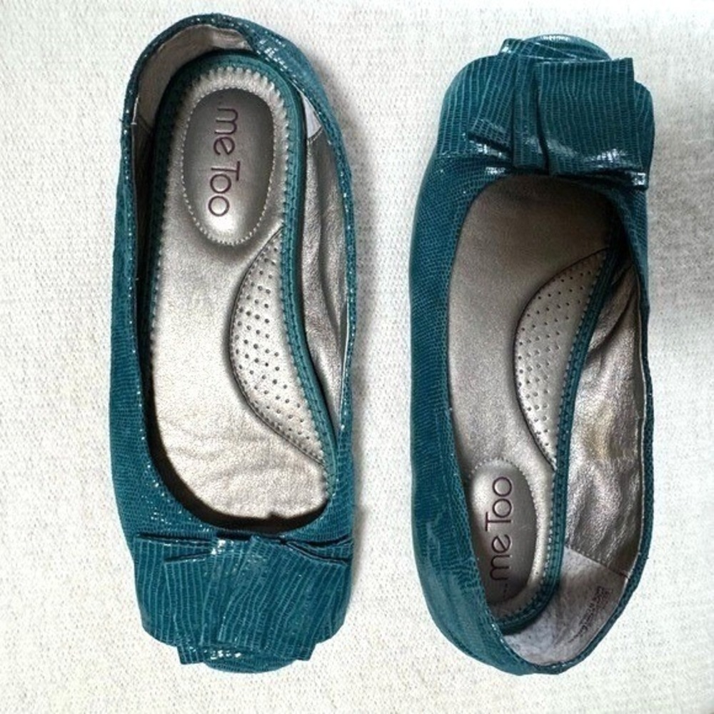 Me Too Ballet Flats Teal Bow 7.5 M Fairy Twee Minimalist Coquette Comfort